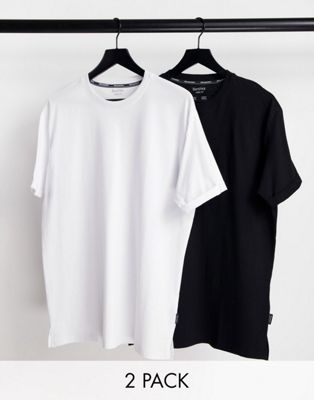 Bershka longline t-shirt 2 pack in black and white