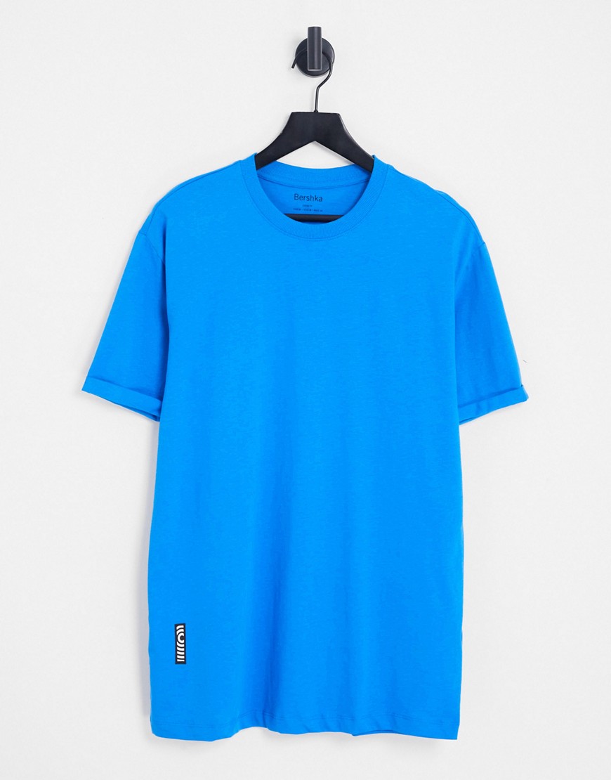 Bershka longline t-shirt in blue