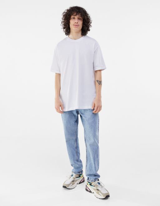 Bershka longline t-shirt in white | ASOS