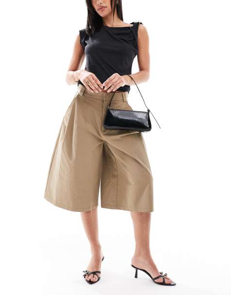 Bershka longline tailored jorts in camel