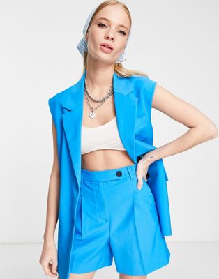 Bershka longline tailored waistcoat co-ord in blue