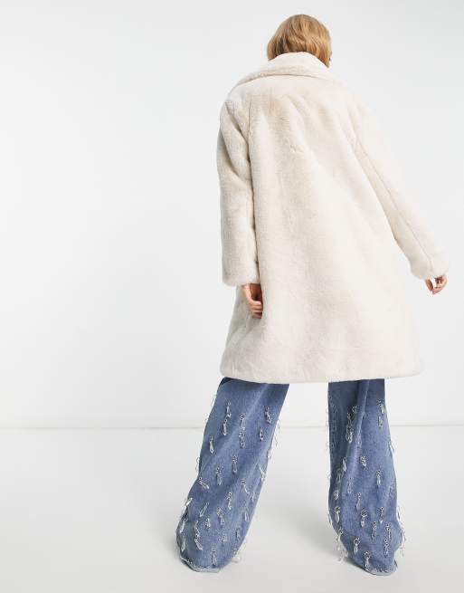 Bershka Long Faux Fur Coat in Ecru Size 10 BNWT - AirRobe