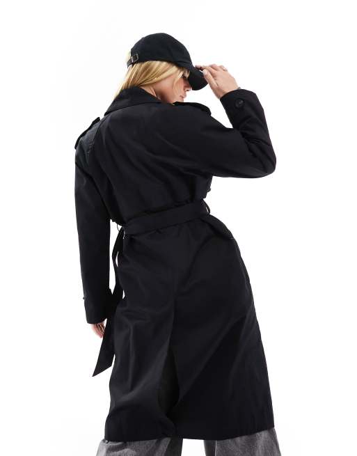 Bershka longline trench coat in black, 4 of 4
