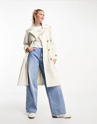 Bershka longline trench coat in ecru