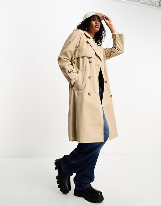 Bershka longline trench coat in mink | ASOS