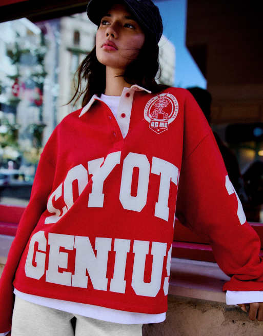 Bershka Looney Tunes polo oversize à manches longues imprimé rouge, 3 de 5