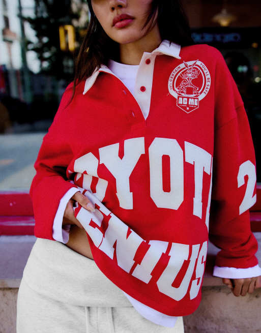 Bershka Looney Tunes polo oversize à manches longues imprimé rouge, 4 de 5