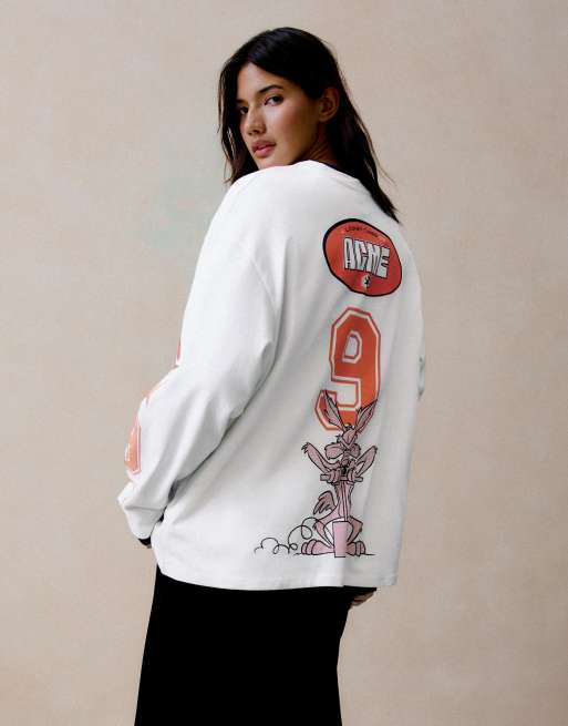 Bershka Looney Tunes t-shirt oversize à imprimé manches longues blanc, 3 de 6
