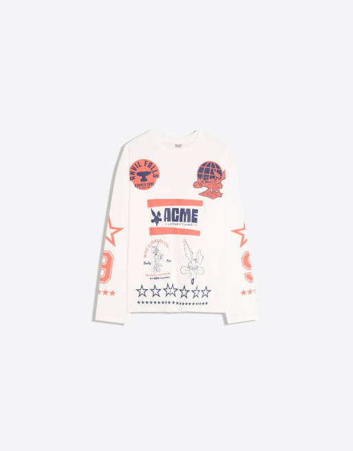 Bershka Looney Tunes t-shirt oversize à imprimé manches longues blanc, 6 de 6