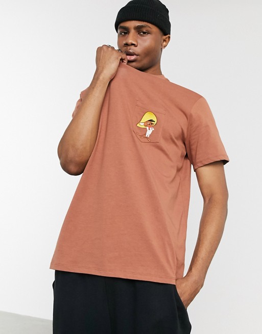 Bershka Looney Tunes t-shirt with Speedy Gonzales embroidery in brown