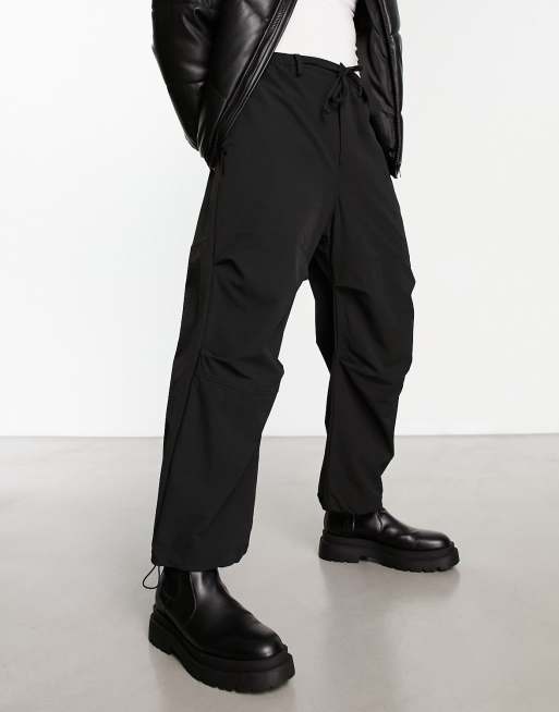Bershka loose cargo trousers in black