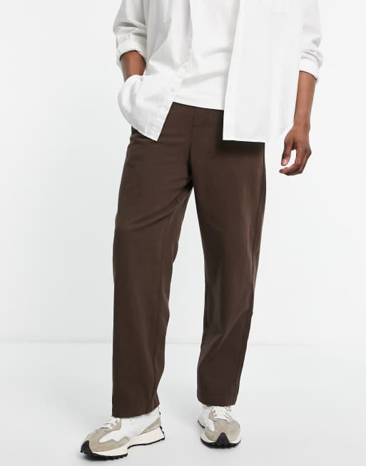 Bershka loose fit elasticated pants in chocolate, 3 of 4