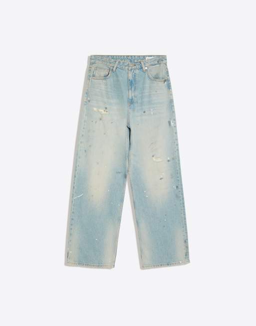 Bershka loose-fit jeans met verfeffect in middenblauw, 5 van 5