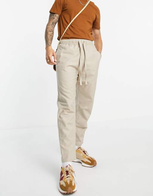 Bershka straight leg cargo pants in stone