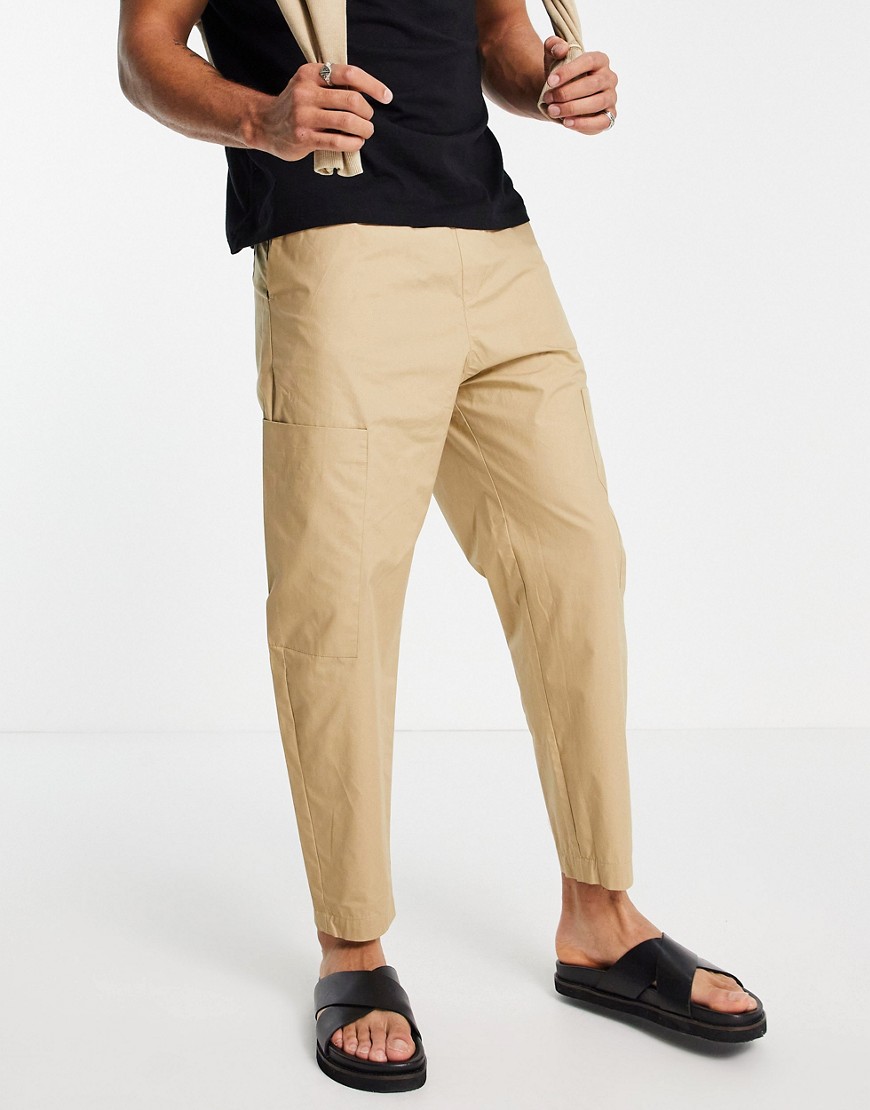 Bershka loose fit lightweight pants with pocket in stone-Neutral