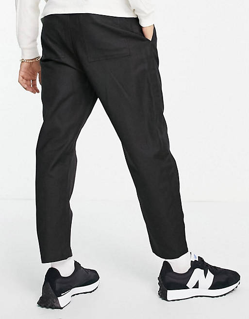 Men Bershka loose fit lightweight trousers in black 