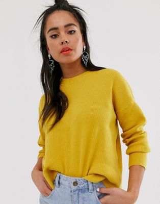 Bershka loose fit ribbed sweater in mustard | ASOS