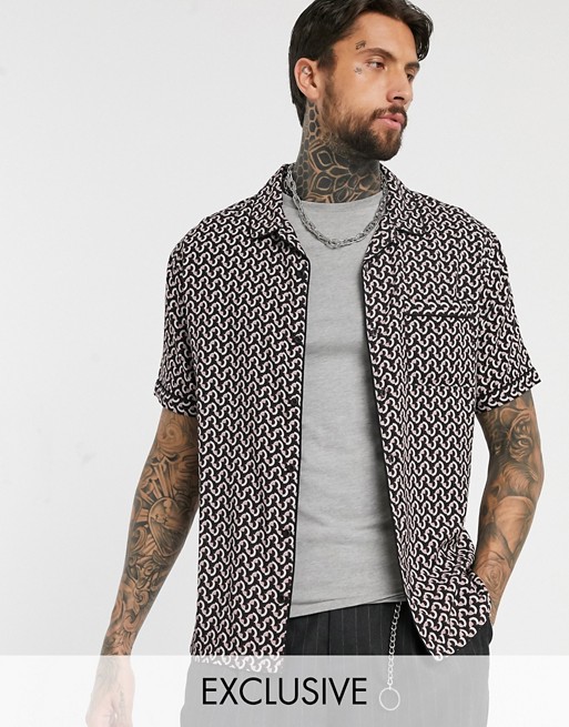 Bershka loose fit short sleeve shirt with geometric print