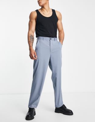 Bershka loose fit smart trousers in blue