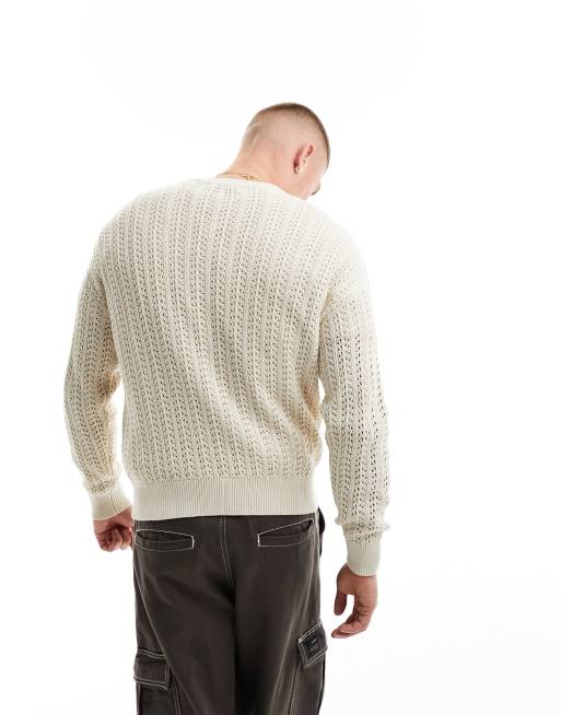 Bershka loose knit jumper in ecru, 4 of 4