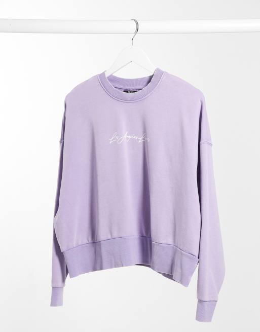 Bershka Los Angeles Lovers motif sweat top in lilac ASOS