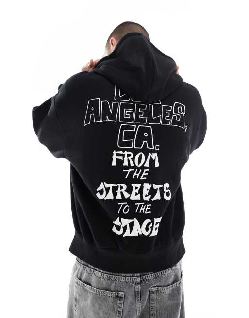Bershka Los Angeles printed hoodie in black, 3 of 4