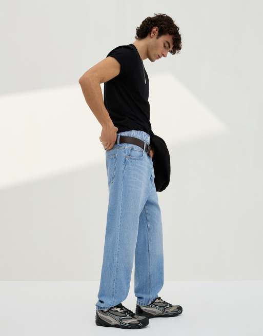 Bershka - Losvallende jeans in middenblauw, 3 van 4