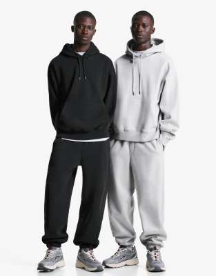 Bershka - Lot 2 pantalons de jogging en polaire - Noir et gris-Neutre