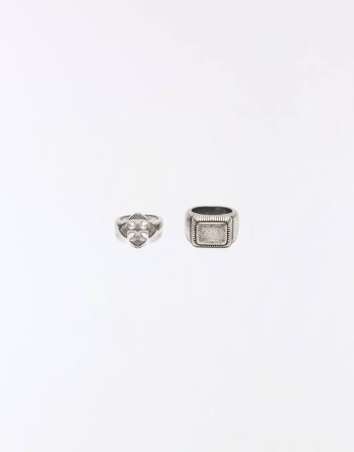 Bershka - Lot de 2 bagues en acier - Argenté, 2 de 4