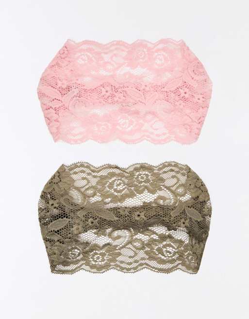 Bershka - Lot de 2 bandeaux en dentelle - Rose, 2 de 3