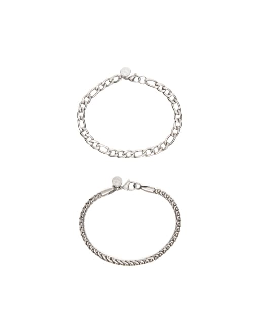 Bershka lot de 2 bracelets chaîne en acier argenté, 4 de 4