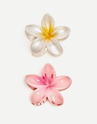 Bershka - Lot de 2 pinces à cheveux fleur - Rose