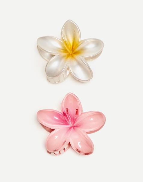 Bershka - Lot de 2 pinces à cheveux fleur - Rose - view 1