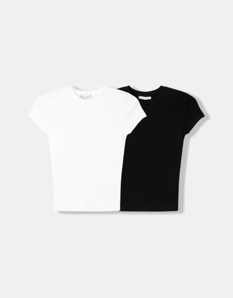 Bershka - Lot de 2 t-shirts à manches courtes et encolure ronde - Noir et blanc - view 1