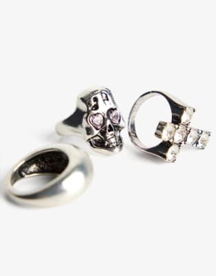 Bershka - Lot de 3 bagues - Argenté