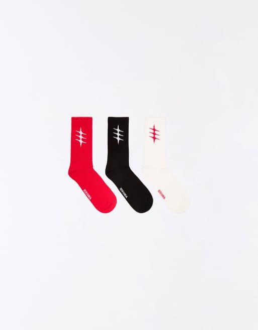 Bershka lot de 3 chaussettes étoiles assorties rouges, 2 de 3