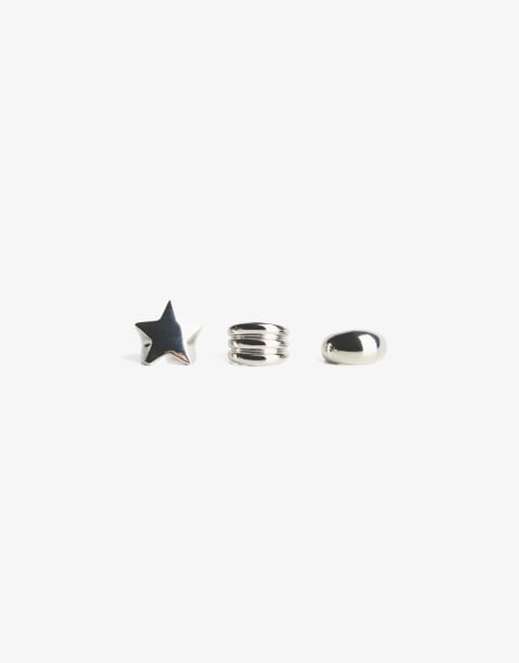 Bershka - Lot de 3 bagues étoilées - Argenté - view 1