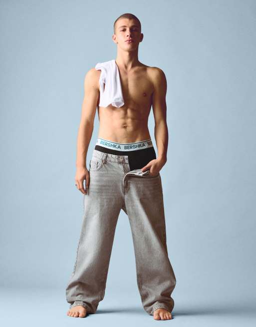 Bershka - Lot de 3 boxers avec taille imprimée - Gris délavé, 2 de 3