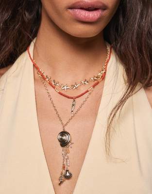 Bershka - Lot de 3 colliers à pendentifs - Doré