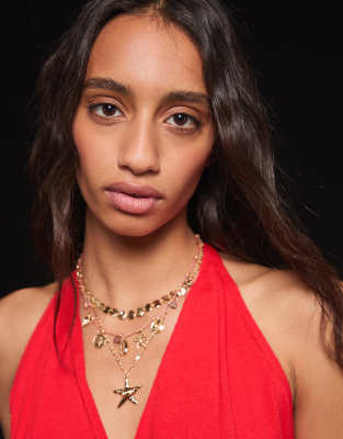 Bershka - Lot de 3 colliers marins - Doré