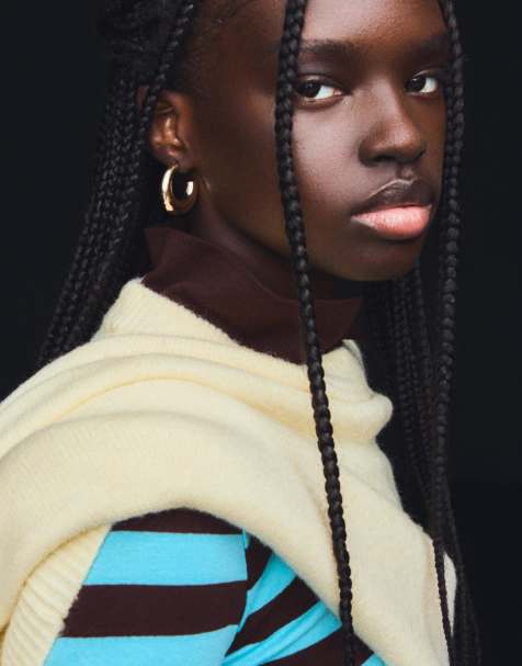 Bershka - Lot de 3 paires de boucles d'oreilles effet résine - Marron - view 1