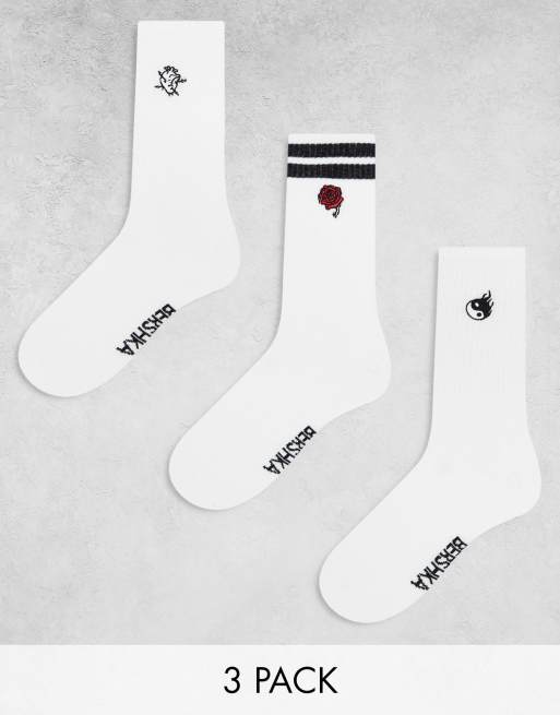 Bershka Lot de 3 paires de chaussettes motifs brod s Blanc