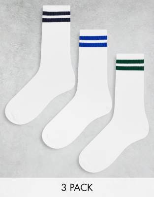 Bershka - Lot de 3 paires de chaussettes de sport à finitions multicolores - Blanc | ASOS