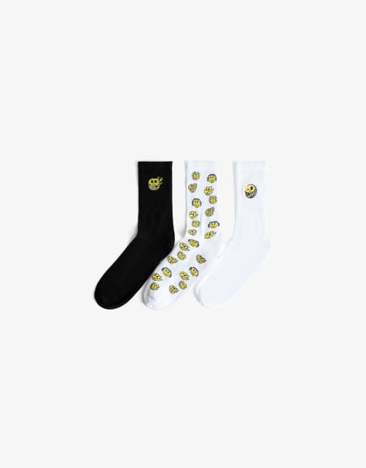 Bershka - Lot de 3 paires de chaussettes imprimées - Blanc