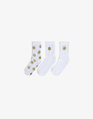 Bershka - Lot de 3 paires de chaussettes imprimées - Blanc