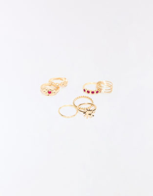 Bershka - Lot de 7 bagues- Doré