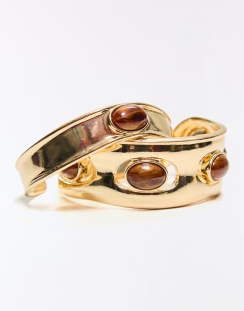 Bershka - Lot de bracelets en pierre - Doré - view 1