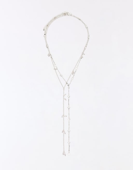 Bershka lot de chaînes lariat à perles argentées, 3 de 4