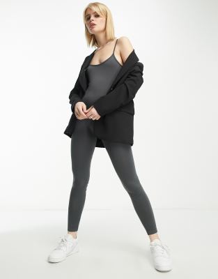 Bershka low back scoop neck unitard in charcoal gray