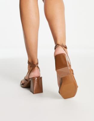 brown ankle strap block heels